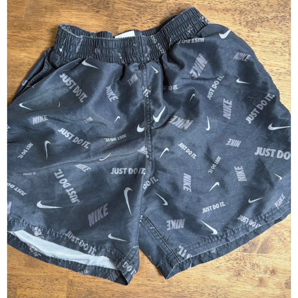 Nike Boys Swim Trunks Black White Just Do It Swoosh Logo Mesh Lined Shorts Kids